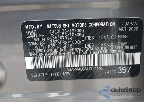 2022 Mitsubishi Outlander Sport 2.0 Se 2Wd/2.0 Se Special Edition 2Wd z USA, uszkodzony, nr VIN JA4APVAU6NU012128